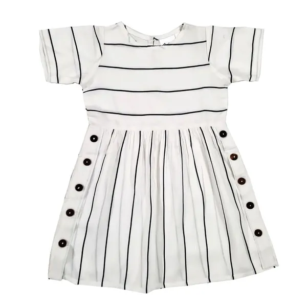 White_Premium_Striped_Side_Buttoned_Fit_And_Flare_Dress_For_Kids