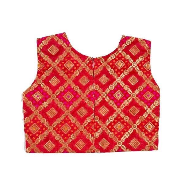 Red_Premium_Stripes_Readymade_Lehenga_Choli_Set_For_Kids