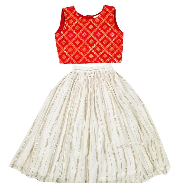 Red_Premium_Stripes_Readymade_Lehenga_Choli_Set_For_Kids