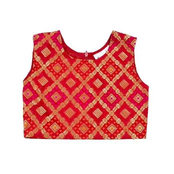 Red_Premium_Stripes_Readymade_Lehenga_Choli_Set_For_Kids