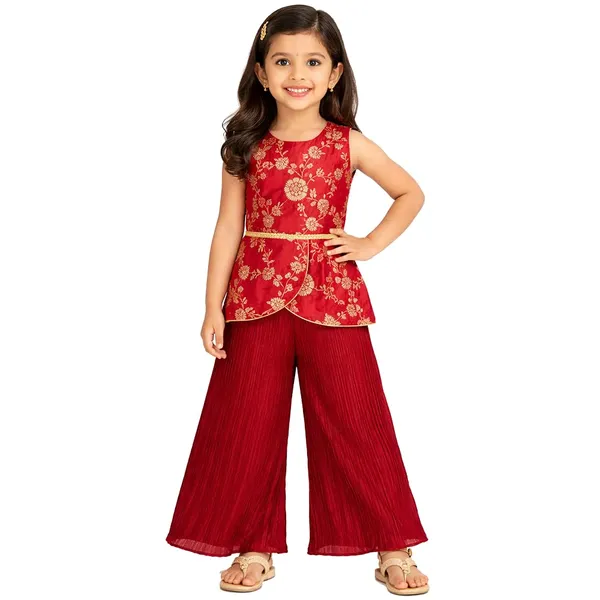 Red_Premium_Ombre_Pleated_Palazzo_Set_For_Kids