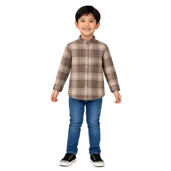 Brown_Premium_Checkered_Flannel_Long_Sleeve_Shirts_For_Kids