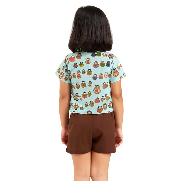 Doll_Print_Blue_Knotted_Collar_Shirt_For_Girls