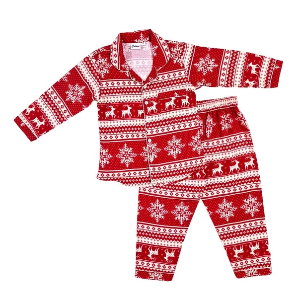 Red_Premium_Christmas_Print_Velvet_Full_Sleeves_Night_Suit_For_Kids