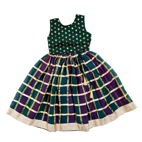 Green_Premium_Chanderi_Lehenga_Choli_For_Kids