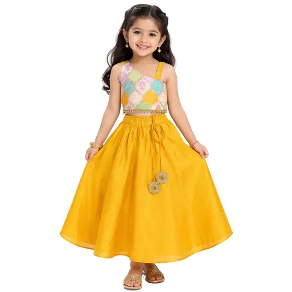Mustard_Premium_Brocade_Crop_Top_With_Lehenga_For_Kids