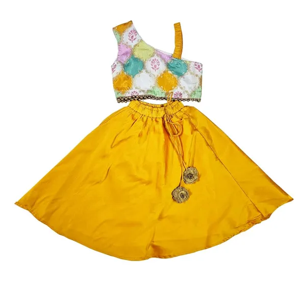 Mustard_Premium_Brocade_Crop_Top_With_Lehenga_For_Kids