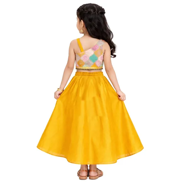 Mustard_Premium_Brocade_Crop_Top_With_Lehenga_For_Kids