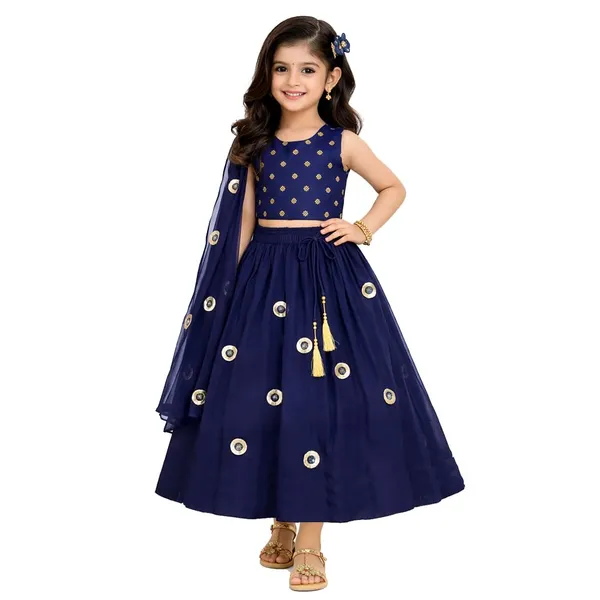 Blue_Banarasi_Choli_With_Lehenga_For_Girls