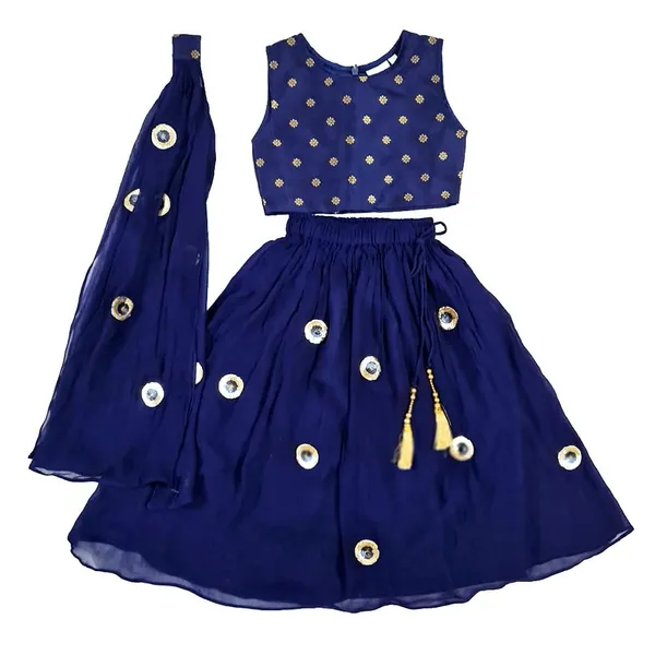 Blue_Banarasi_Choli_With_Lehenga_For_Girls