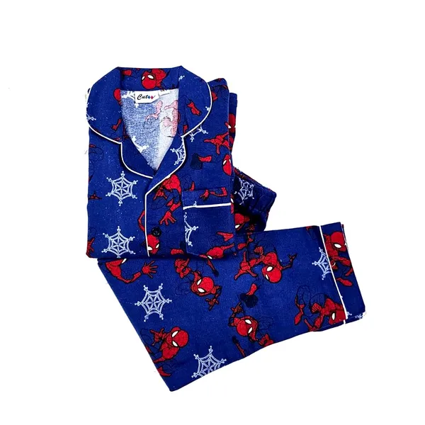 Spider_Man_Print_Cotton_Flannel_Long_Sleeve_Night_Suit_For_Kids