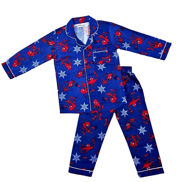 Spider_Man_Print_Cotton_Flannel_Long_Sleeve_Night_Suit_For_Kids