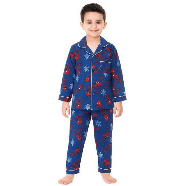 Spider_Man_Print_Cotton_Flannel_Long_Sleeve_Night_Suit_For_Kids