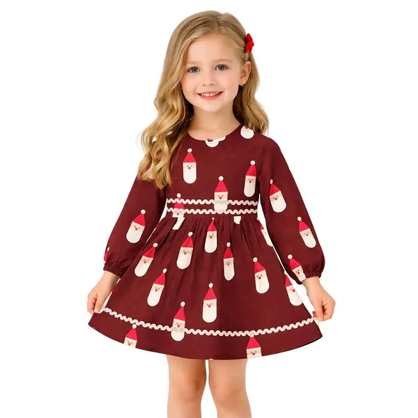 Maroon_Premium_Twill_Check_Flannel_Winter_Fit_And_Flare_Dress_For_Kids
