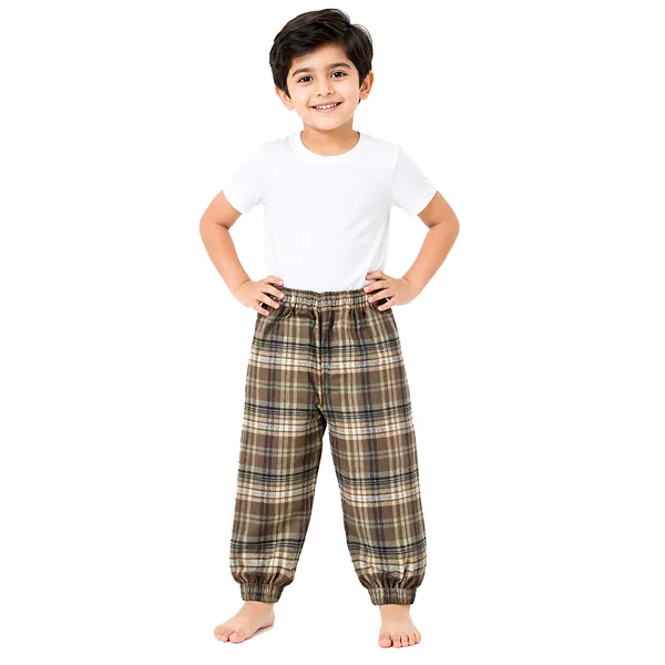 Brown_Premium_Checkered_Flannel_Carrot_Pants_For_Kids