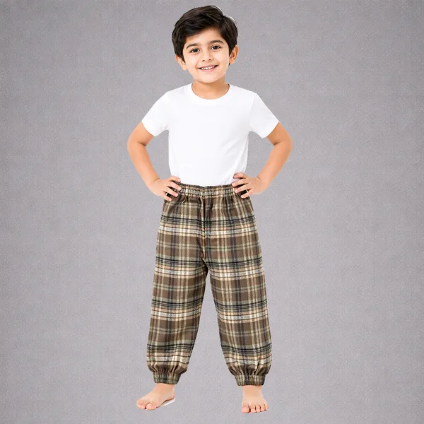 Brown_Premium_Checkered_Flannel_Carrot_Pants_For_Kids