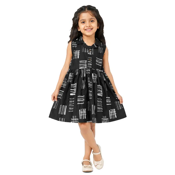Black_Premium_Printed_Knee_Length_Fit_And_Flare_Sleeveless_Collar_Dress_For_Kids