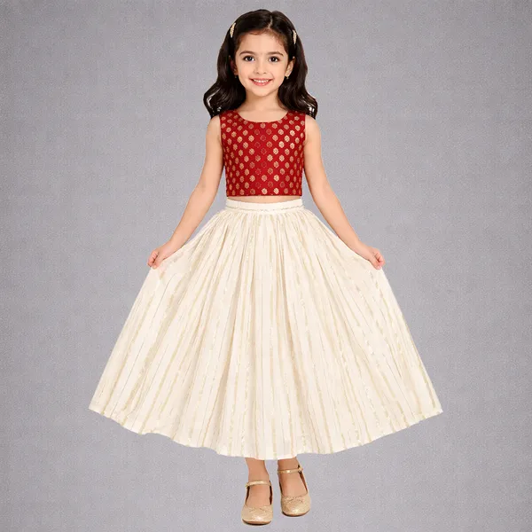 Maroon_Premium_Stripes_Readymade_Lehenga_Choli_Set_For_Kids