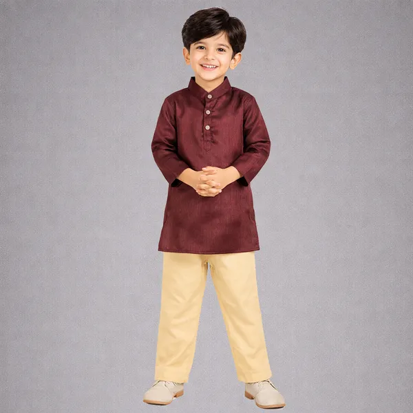 Brown_Premium_Cotton_Kurta_Pajama_Set_For_Kids