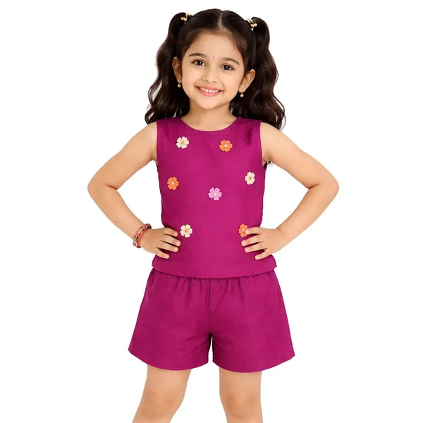 Magenta_Floral_Applique_Cord_Set_for_Girls
