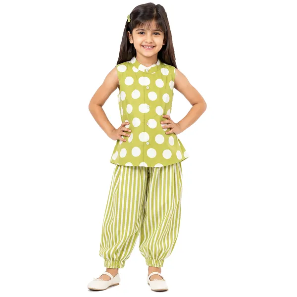 Green_Polka_Dot_Kurta_&_Striped_Dhoti_Pants_Set