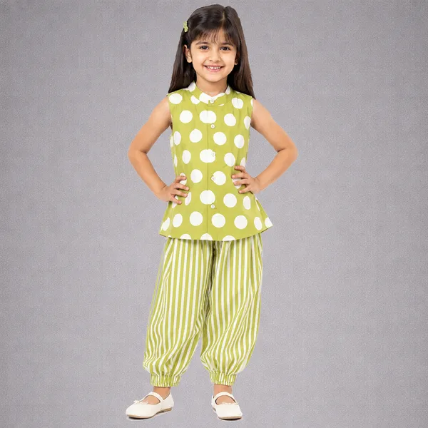 Green_Polka_Dot_Kurta_&_Striped_Dhoti_Pants_Set