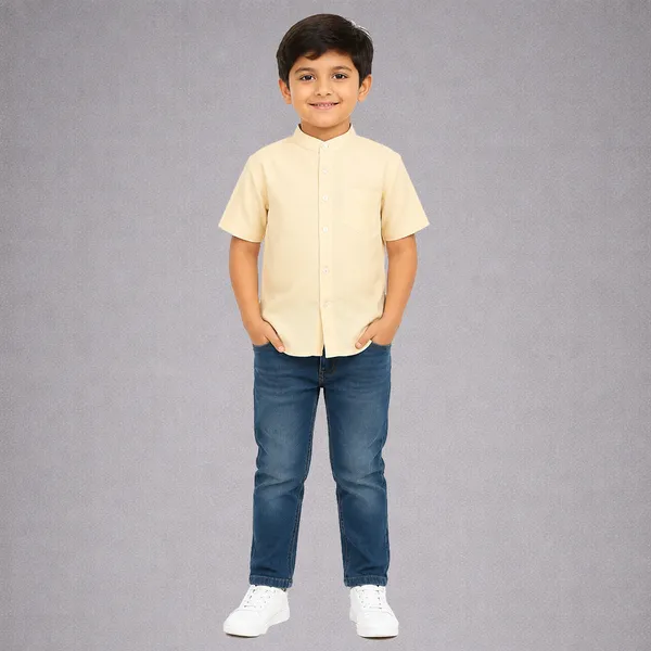 Lemon_Half_Sleeves_Lenin_Blend_Shirts_For_Kids
