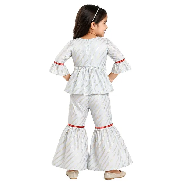 White_And_Gold_Premium_Stripes_Peplum_Sharara_Set_For_Kids
