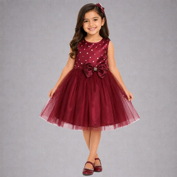 Maroon_Mirror_Work_Net_Birthday_Dress_For_Kids