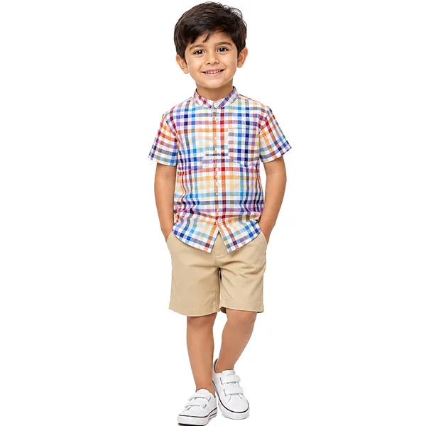 Multicolor_Checkered_Half_Sleeves_Cotton_Shirts_For_Kids