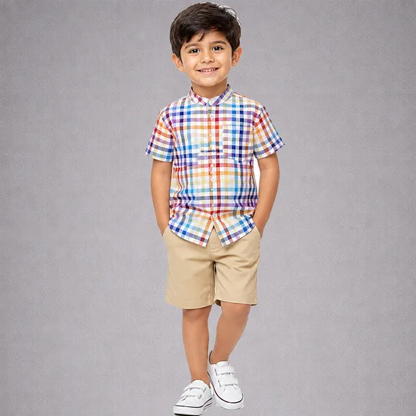 Multicolor_Checkered_Half_Sleeves_Cotton_Shirts_For_Kids