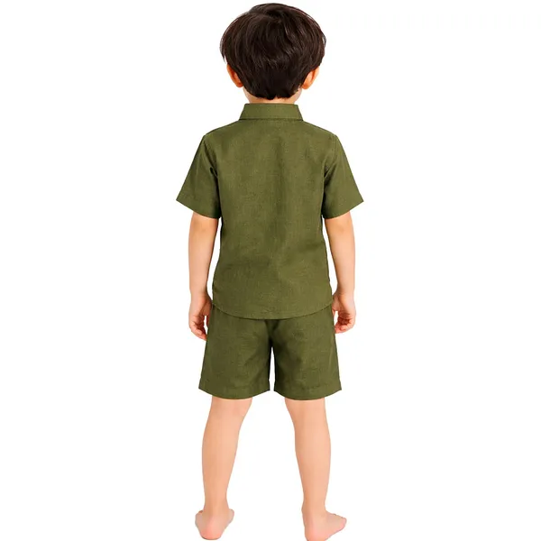 Olive_Green_Half_Sleeves_Shirt_And_Shorts_Set_For_Kids
