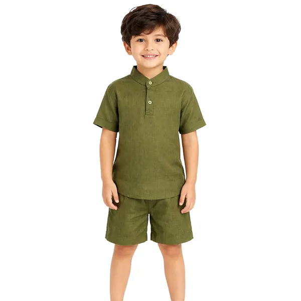 Olive_Green_Half_Sleeves_Shirt_And_Shorts_Set_For_Kids