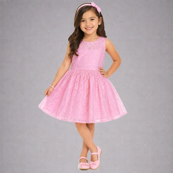 Pink_Premium_Back_Bow_Fit_&_Flare_Lace_Dress_For_Kids