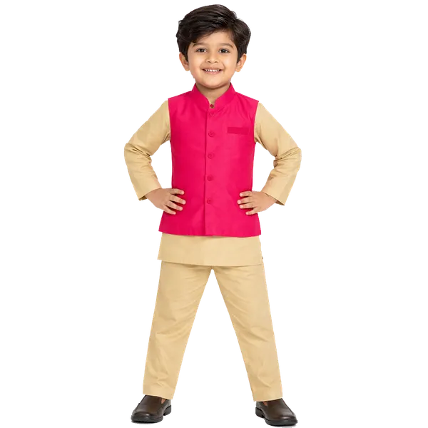Pink_Silk_Kurta_Pajama_Jacket_Set_For_Kids