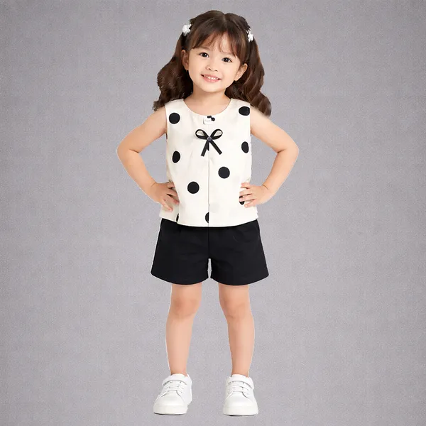 Polka_Dot_Linen_Sleeveless_Shorts_Set_for_Girls