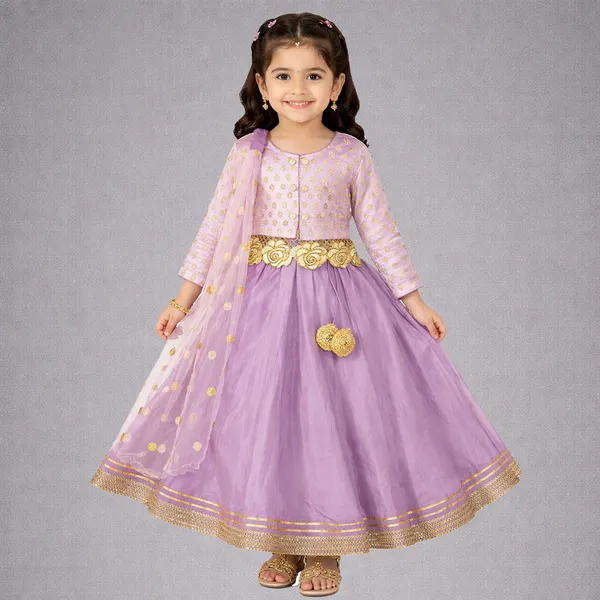 Purple_Premium_Banarsi_Lehenga_Choli_Set_For_Kids