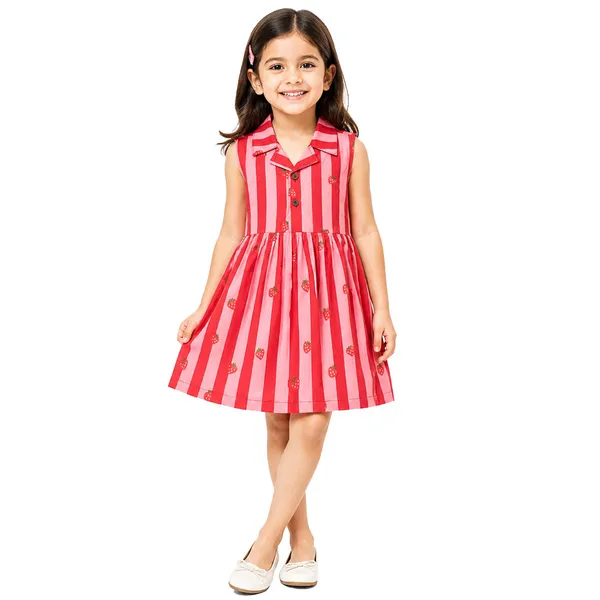 Strawberry_Print_Red_Fit_And_Flare_Collar_Dress_For_Kids