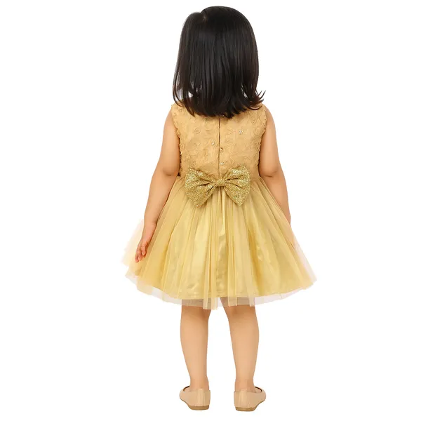Gold_Premium_Party_Dress_With_Back_Bow_For_Kids