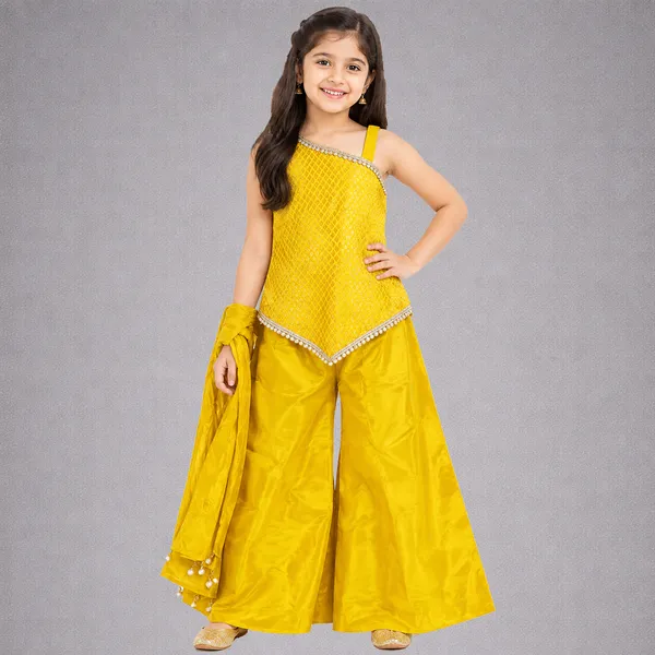 Yellow_Premium_Brocade_Sharara_Set_For_Kids