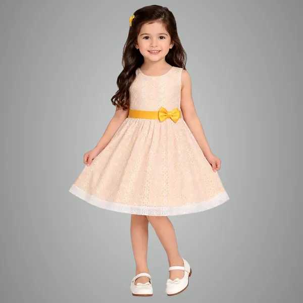 White_Premium_Fit_&_Flare_Chicken_Hakoba_Dress_For_Kids