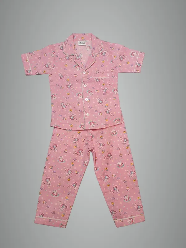 Pink_Premium_Half_Sleeves_Bunny_Print_Night_Suits_For_Kids