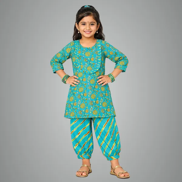 Green_Kurta_Set_With_Balloon_Pant_For_Girls