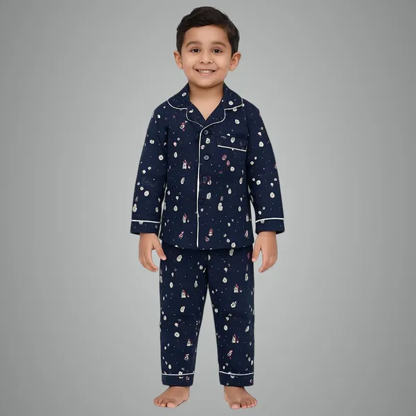 Snow_Man_Print_Cotton_Flannel_Long_Sleeve_Night_Suit_For_Kids