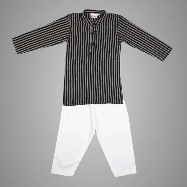 Black_And_White_Premium_Handloom_Cotton_Striped_Kurta_Pajama_For_Kids
