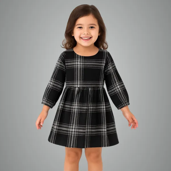 Black_Premium_Twill_Check_Flannel_Winter_Fit_And_Flare_Dress_For_Kids