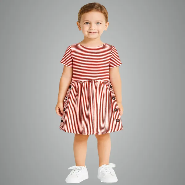 Red_Premium_Striped_Side_Buttoned_Fit_And_Flare_Dress_For_Kids