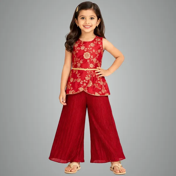 Red_Premium_Ombre_Pleated_Palazzo_Set_For_Kids