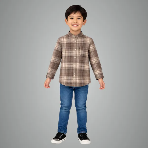 Brown_Premium_Checkered_Flannel_Long_Sleeve_Shirts_For_Kids