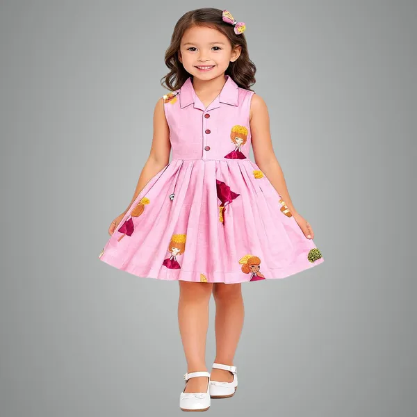Multicolor_Premium_Printed_Knee_Length_Fit_And_Flare_Sleeveless_Collar_Dress_For_Kids